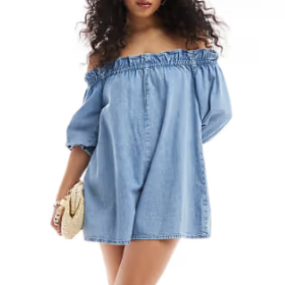 ASOS Denim Off the Shoulder Romper